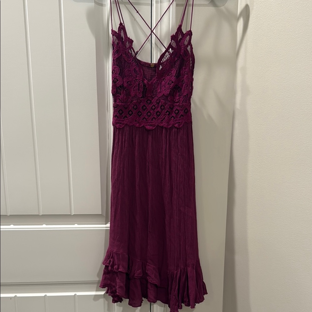 Free People Purple Ruffled Tiered Mini Dress